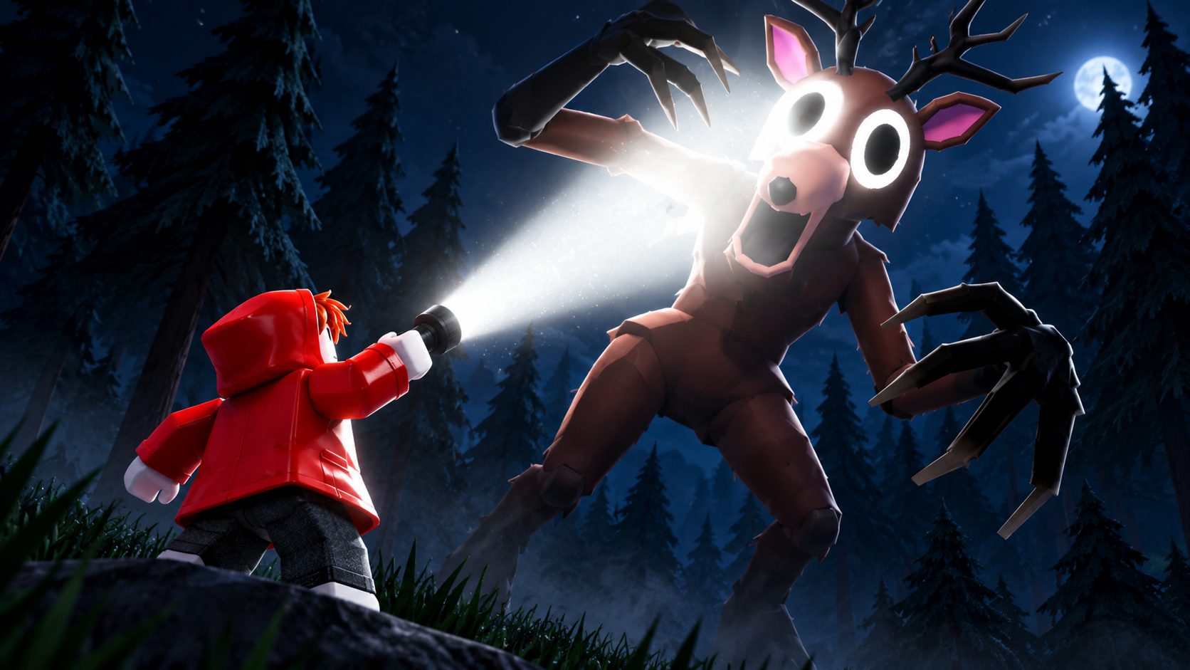 99 Nights in the Forest Hirsch: Spieler blendet ihn mit Taschenlampe