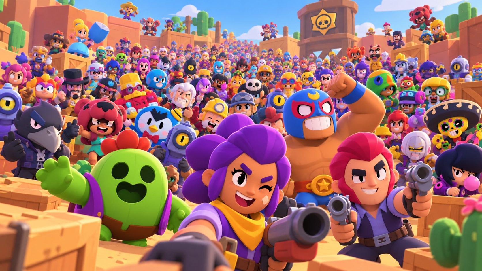 Alle Brawler Brawl Stars Liste: 108 Brawler versammelt in einer Arena