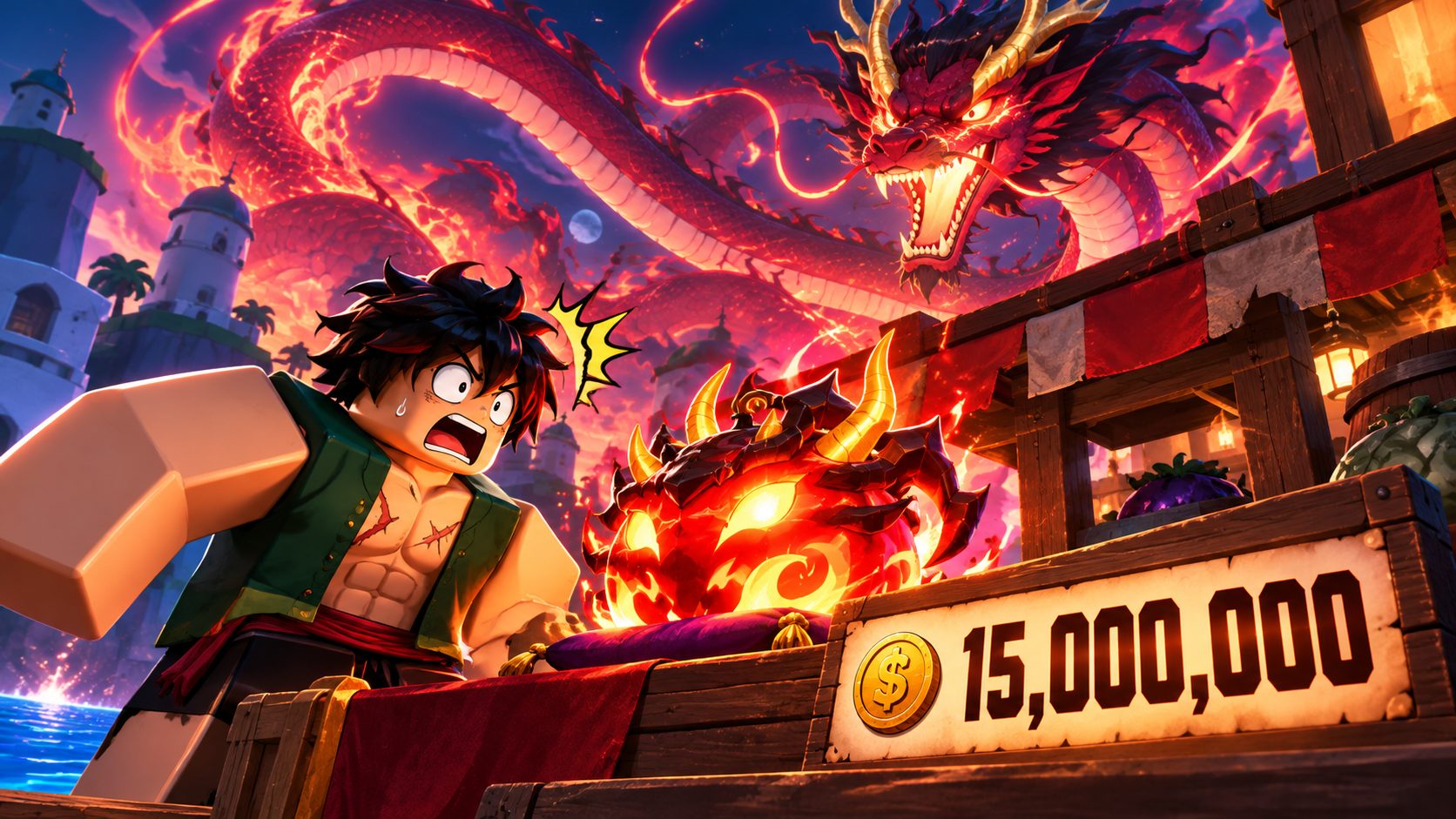 Blox Fruits Dragon bekommen: Eastern Dragon über dem Blox Fruit Dealer