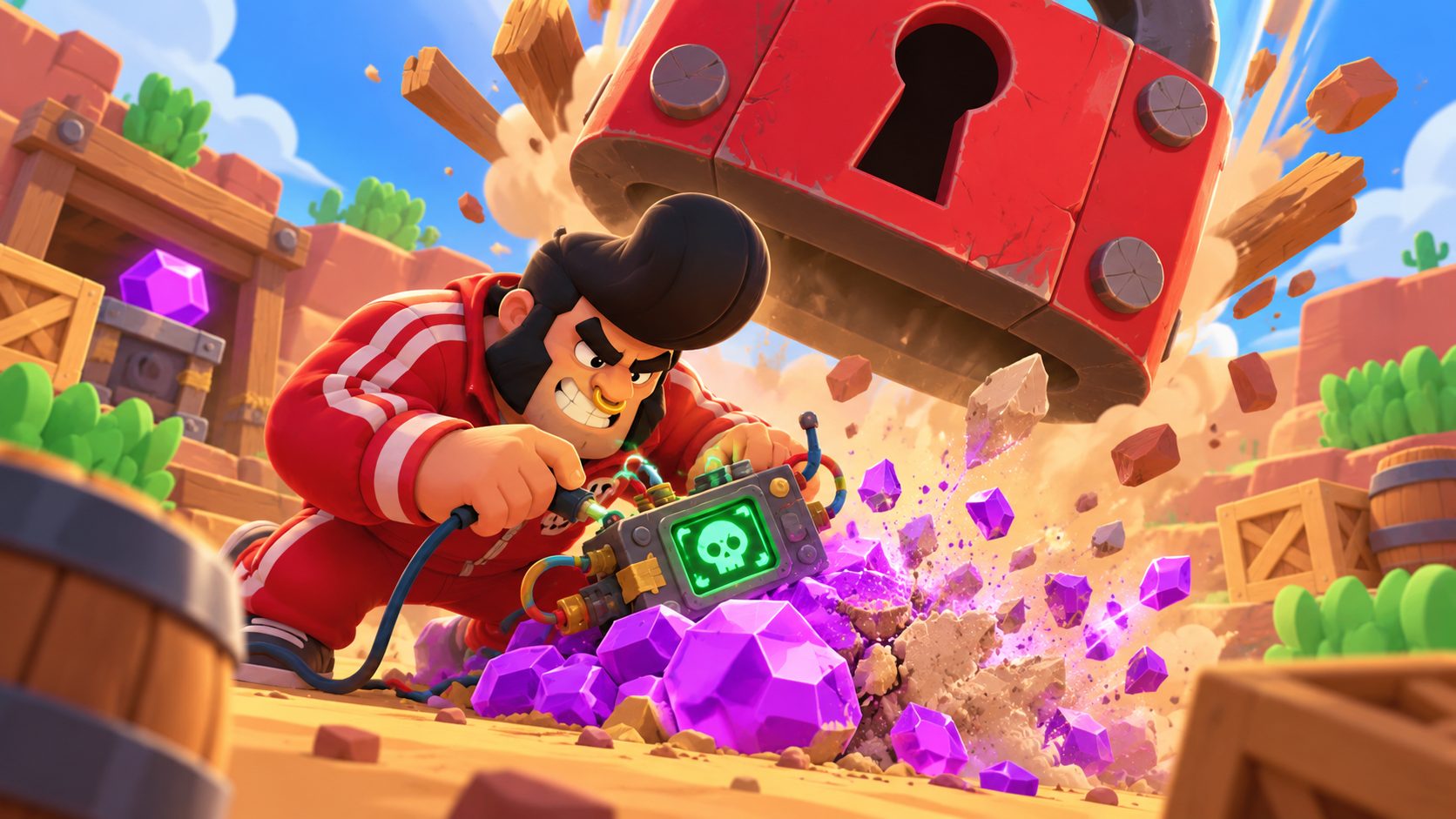 Brawl Stars Hack: Brawler wird von einem riesigen Sperrschloss getroffen