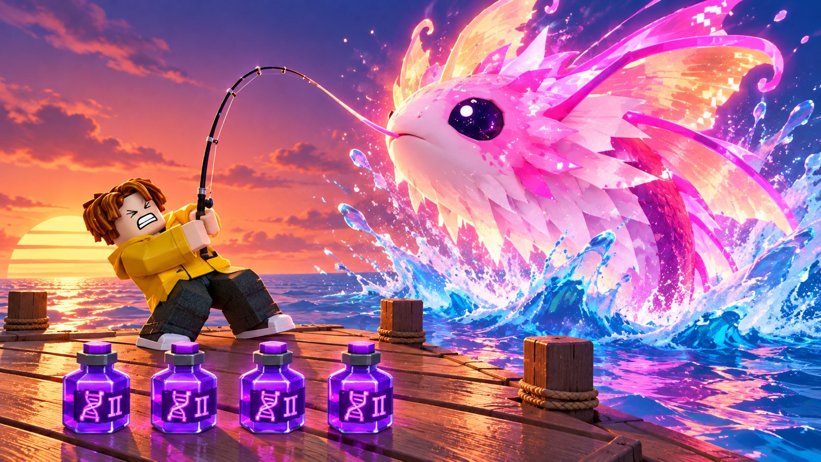 Fish It Codes in Roblox: Angler fängt einen leuchtenden Mutationsfisch