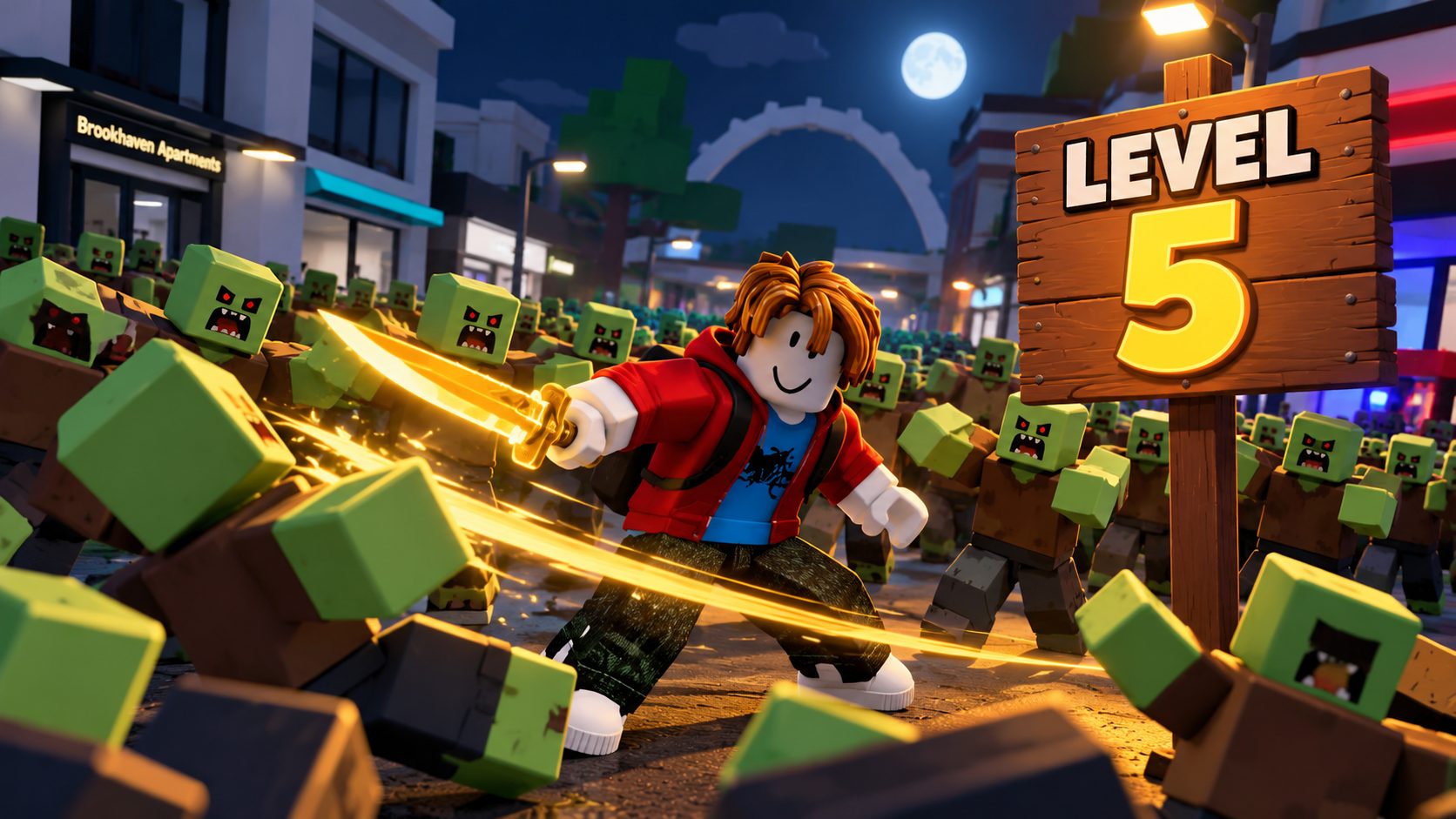 Hunty Zombies Codes: Roblox-Jäger mit Dolch vor einer Zombiehorde