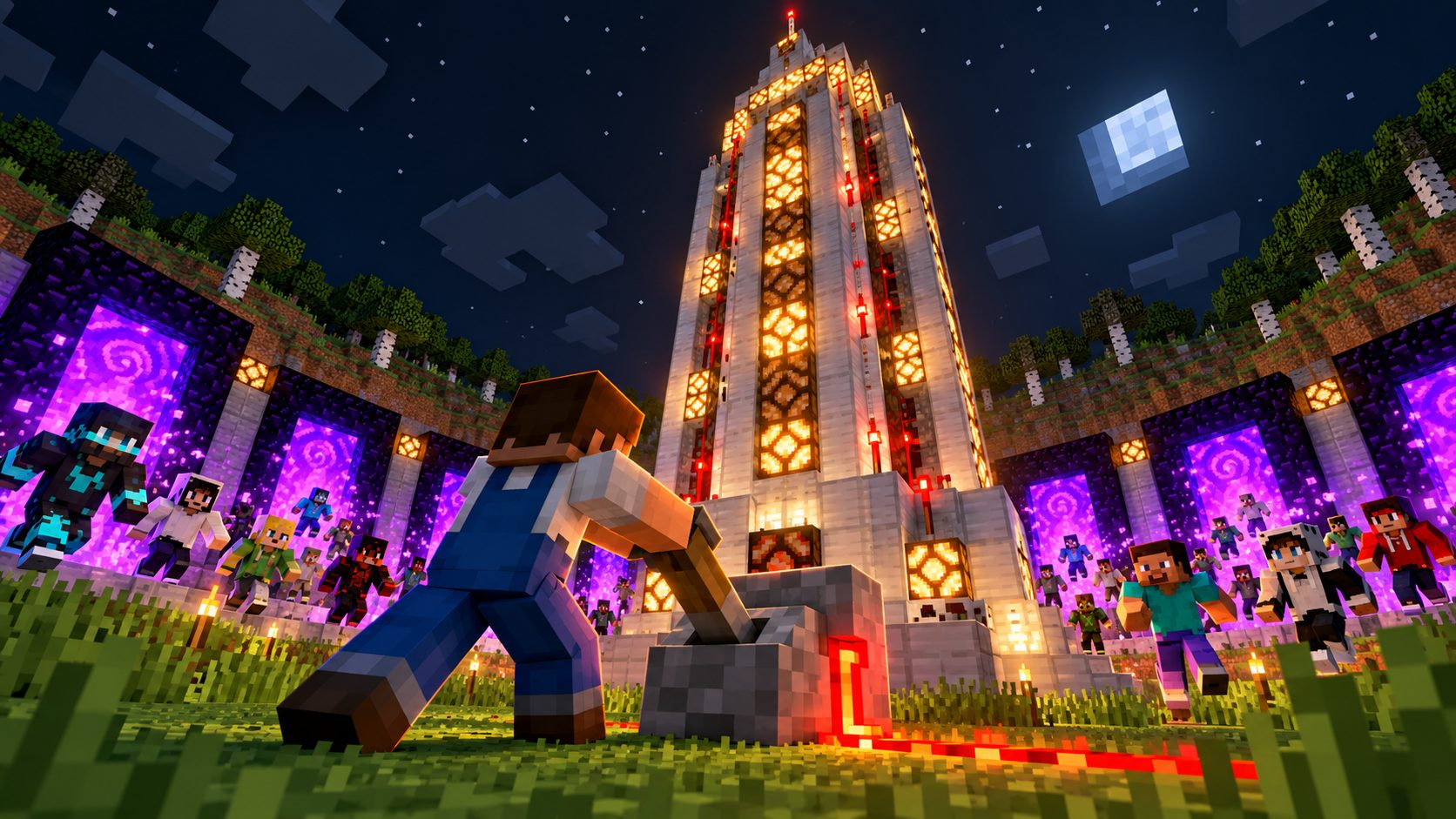 Minecraft Server erstellen: Serverturm und ankommende Spieler