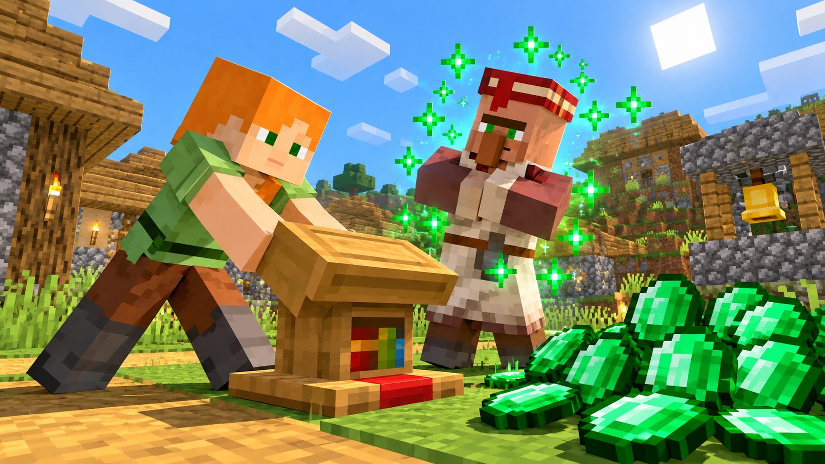 Minecraft Villager Handel: Bibliothekar am Lesepult mit Smaragden