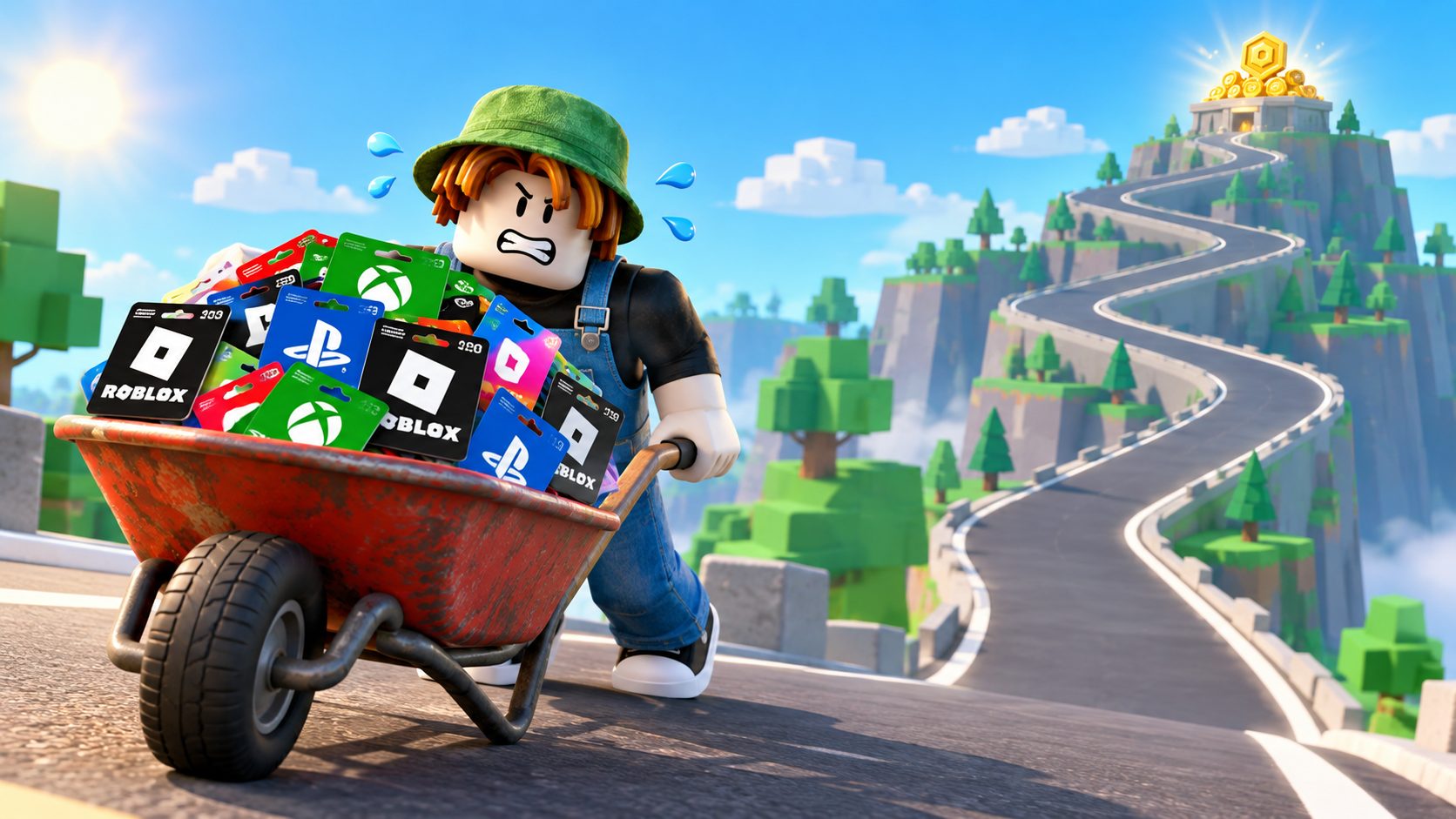 Robux verdienen App: Roblox-Avatar sammelt Gutscheinkarten