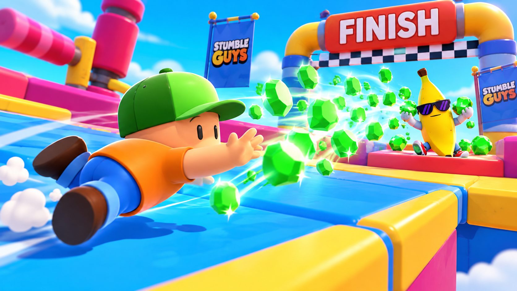 Stumble Guys Codes: Stumbler greift auf dem Parcours vergeblich nach Gems
