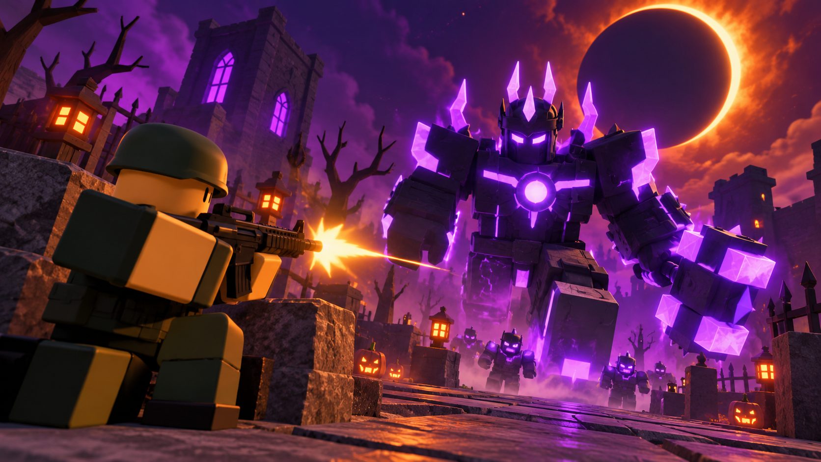 Tower Defense Simulator Halloween 2026: Türme verteidigen gegen einen Lunar Titan unter einer Sonnenfinsternis