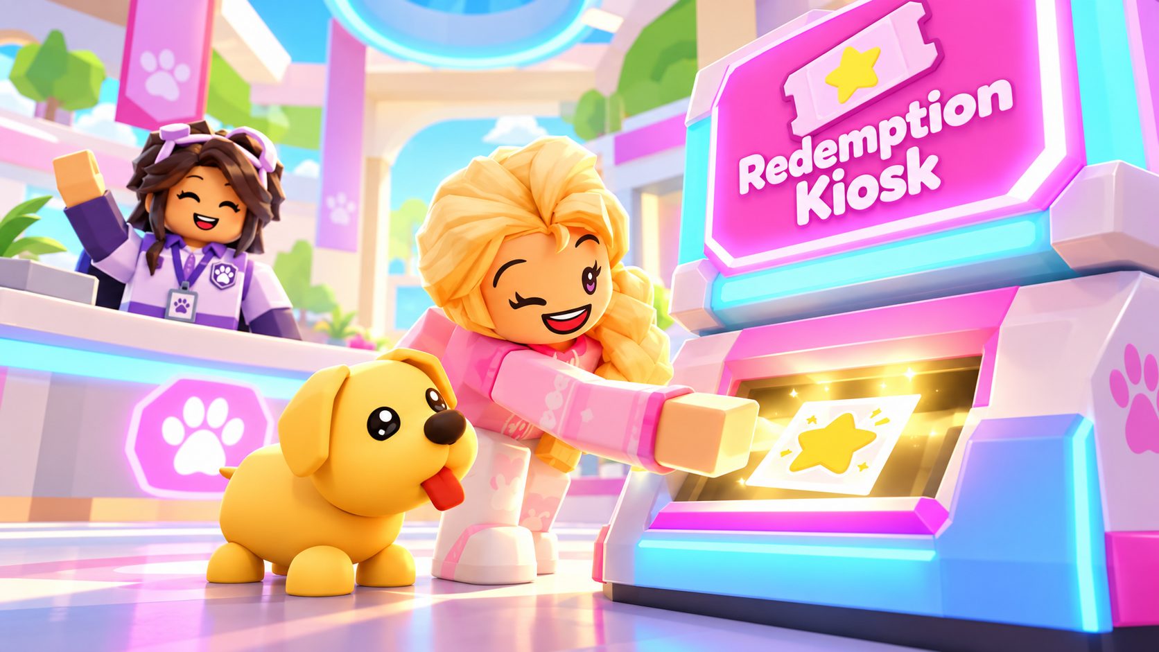 Adopt Me player typing at the Redemption Kiosk next to Agent Ruhi, Adopt Me codes