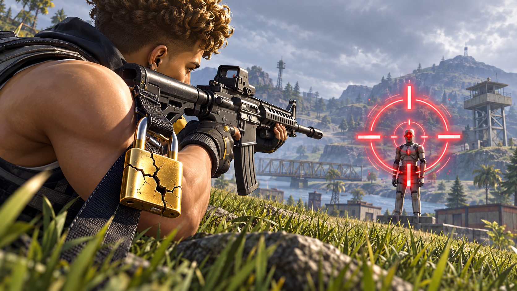Free Fire aimbot APK crosshair locking on a head target