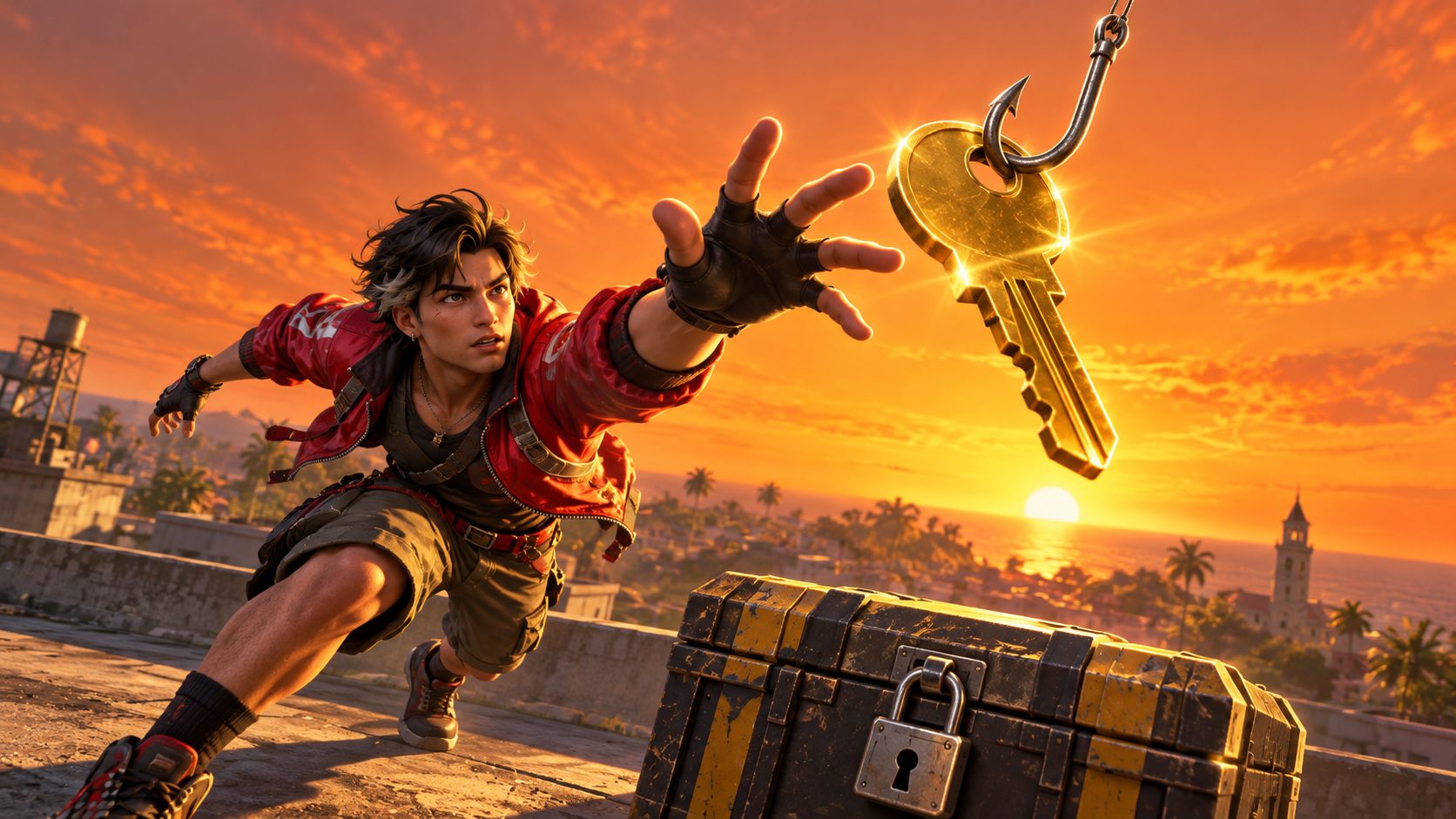 Free Fire character with a locked account chest, Free Fire free accounts ID and password