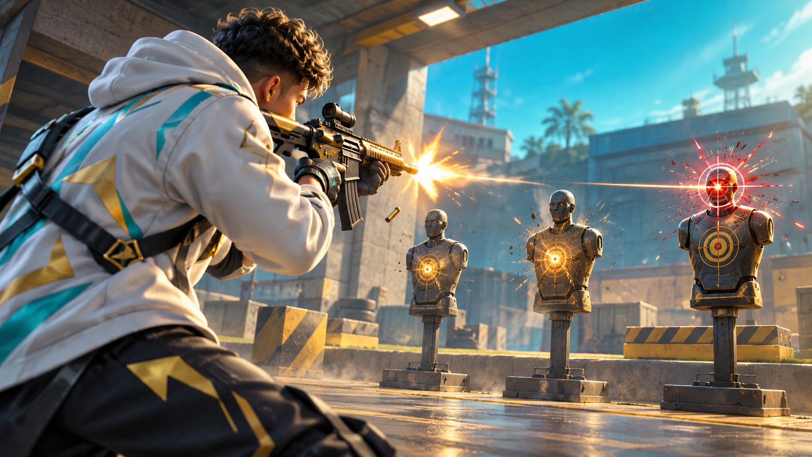 Free Fire sensitivity settings tested on a headshot target in the Training Ground