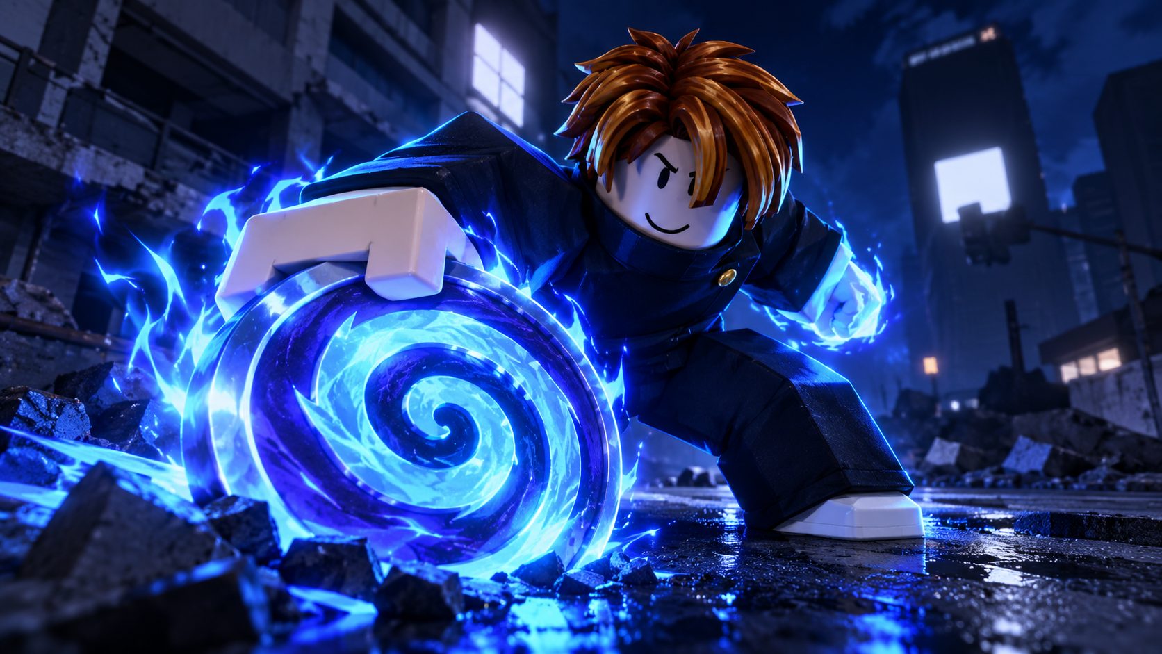 Jujutsu Infinite sorcerer with a spin token from codes in Roblox
