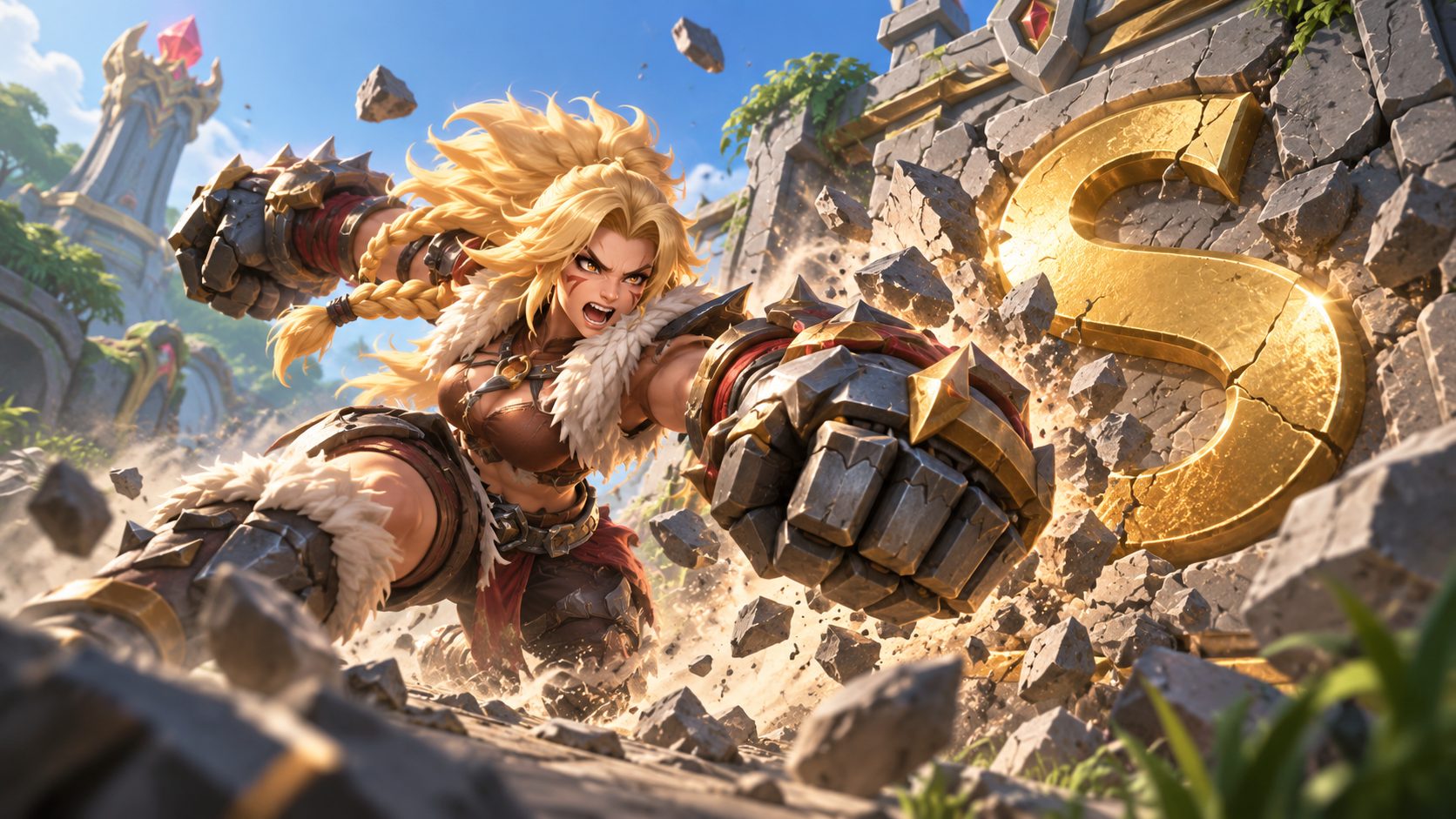 Masha charging under a giant S tier banner, MLBB tier list