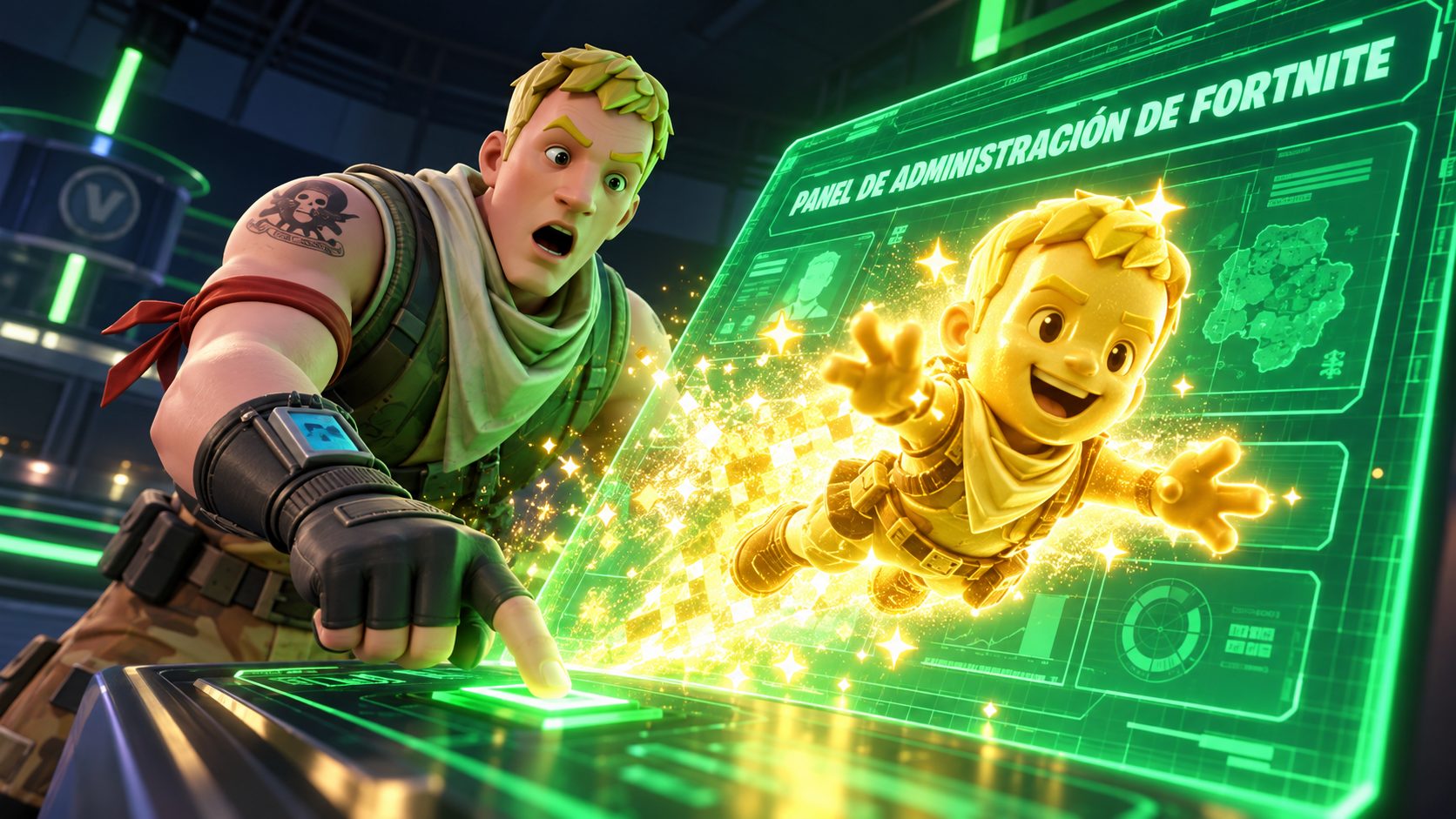 Jonesy canjeando un código en el panel de administración de Fortnite Override
