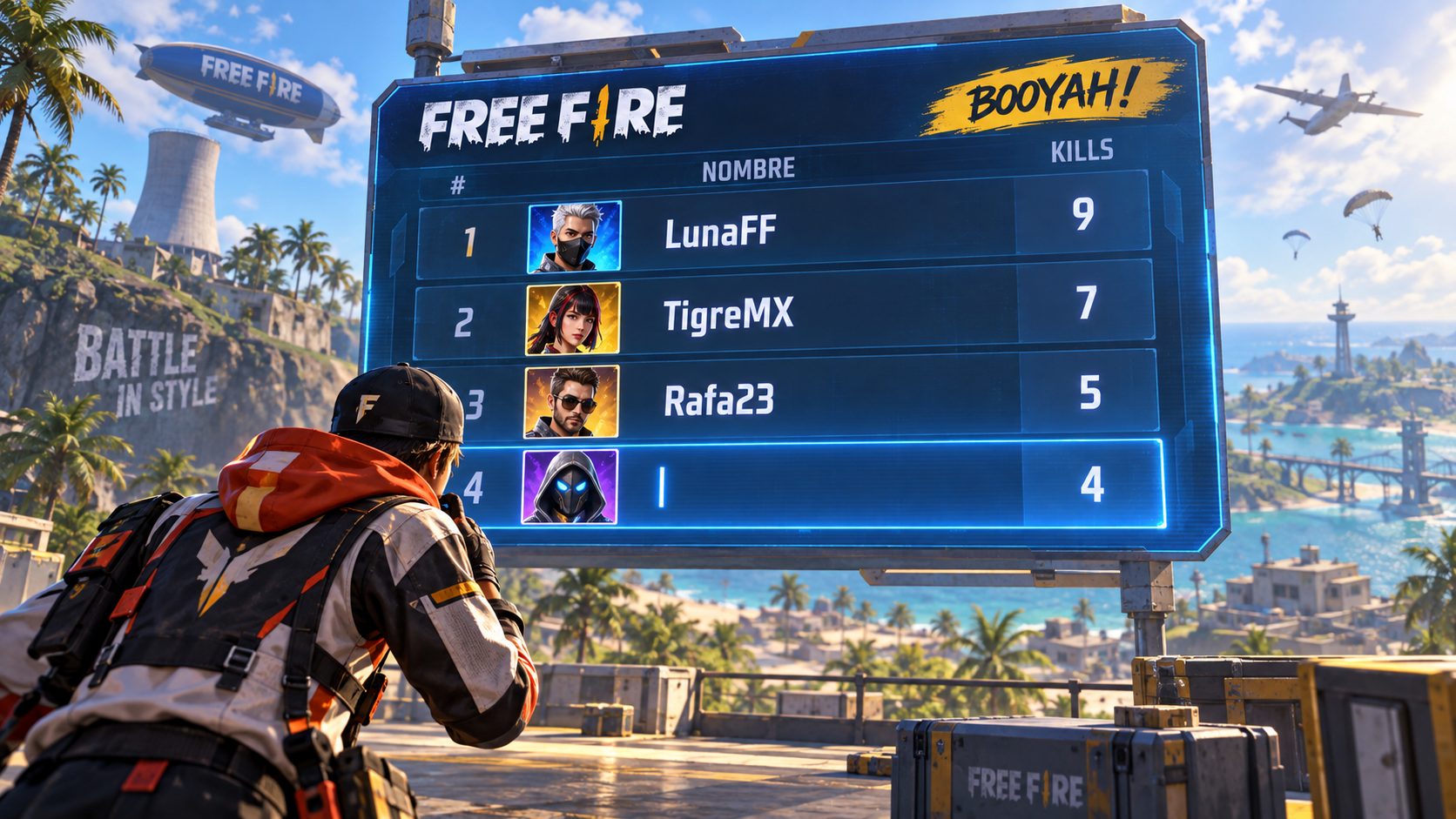 Tabla de resultados de Free Fire con una fila sin nombre