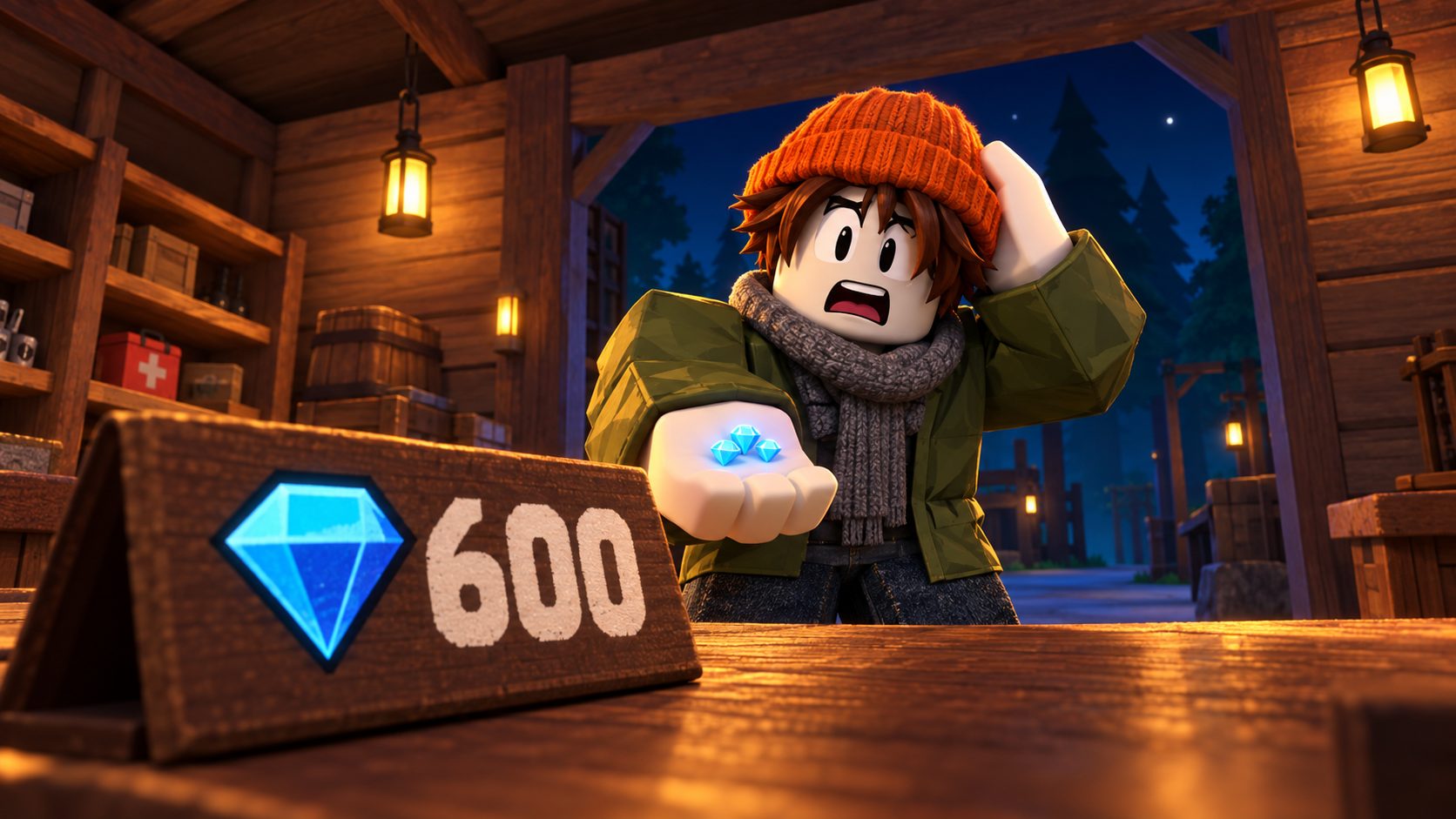 Avatar de Roblox con pocos diamantes ante el precio de 600 de una clase en 99 Noches en el Bosque