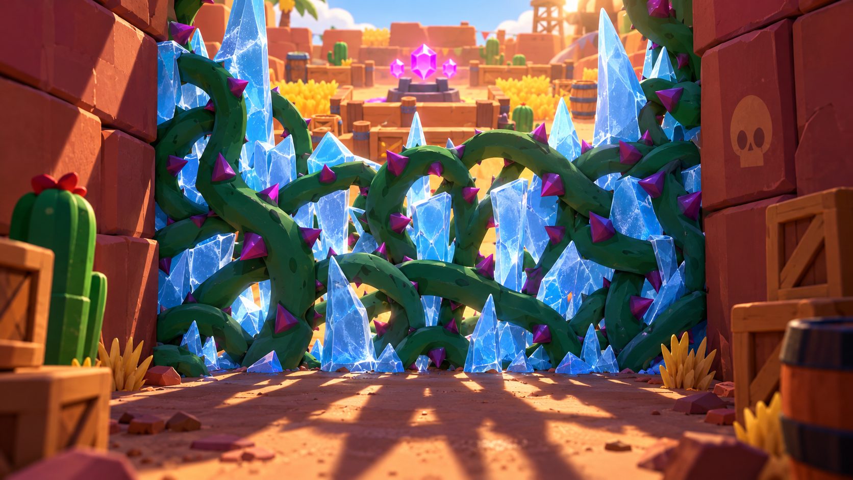 Pasillo de una arena de Brawl Stars cerrado de lado a lado por una barrera