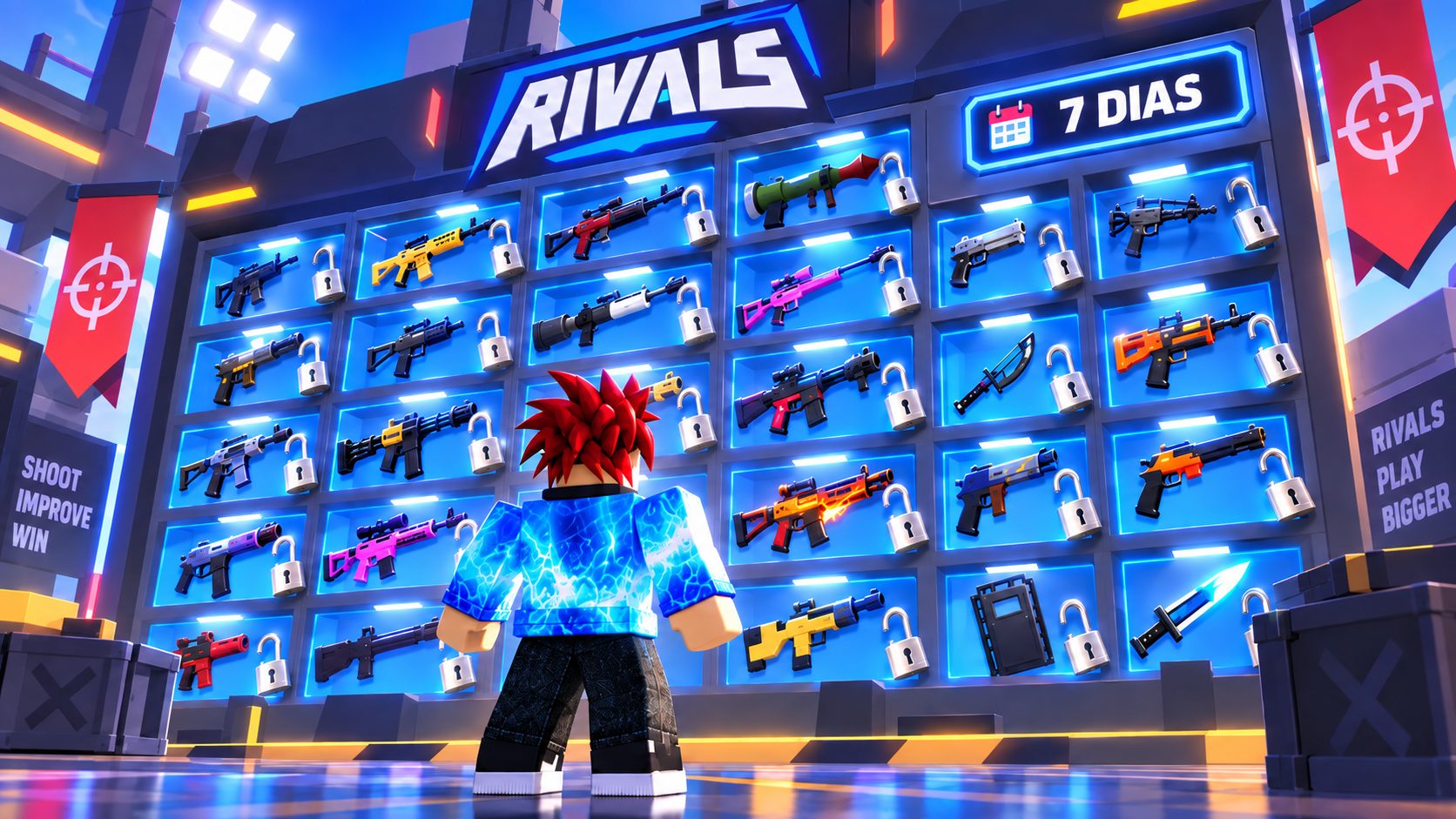 Estanteria de armas de RIVALS con los candados abiertos