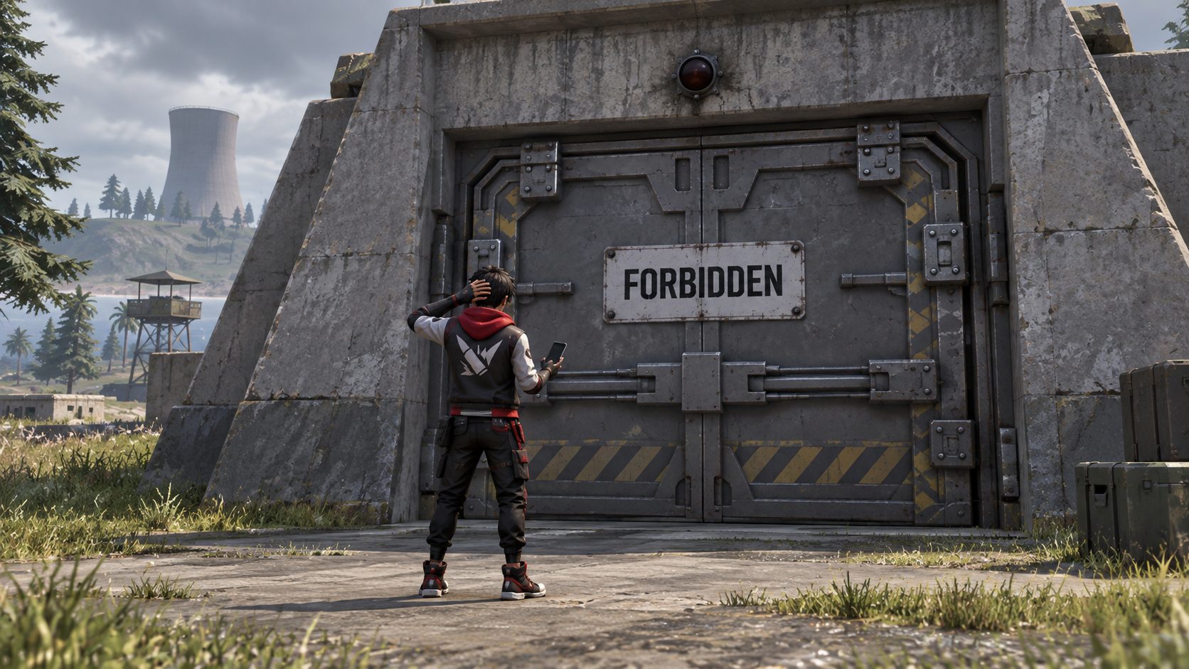 Puerta metalica cerrada con un cartel que pone Forbidden