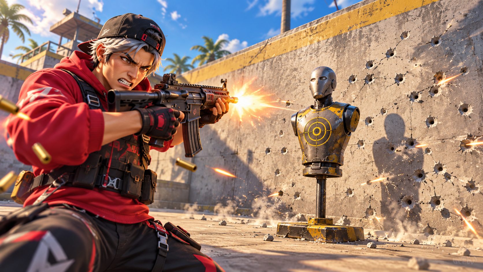 Un superviviente de Free Fire dispara a un muñeco de entrenamiento y todos los tiros acaban lejos de su cabeza
