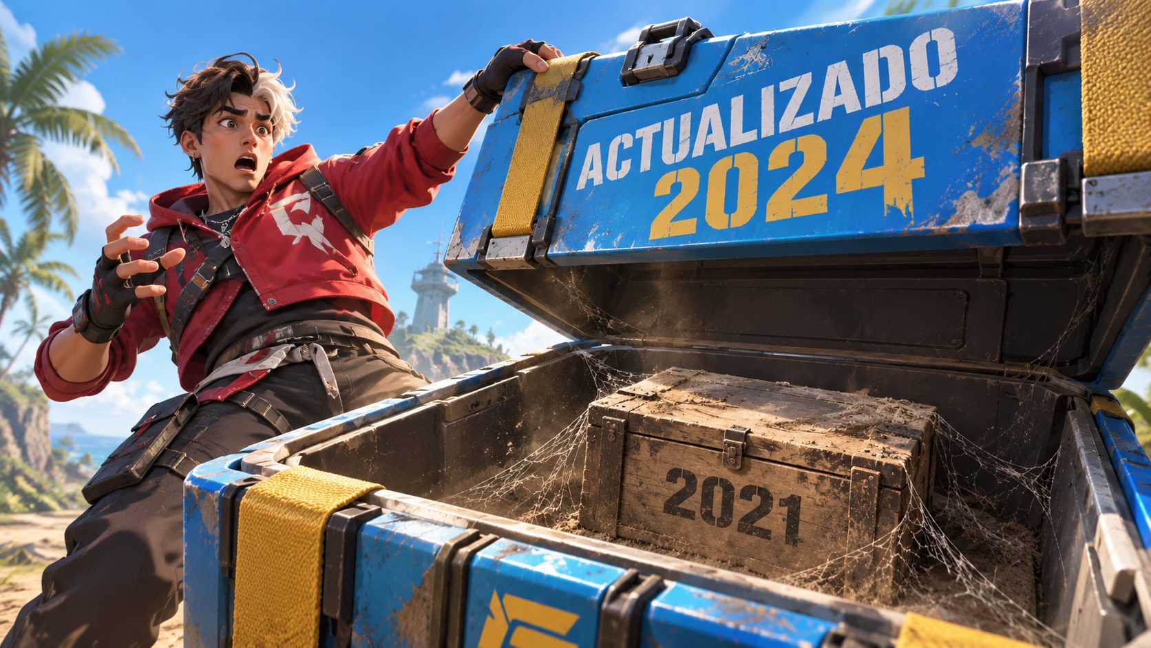 Superviviente de Free Fire abre una caja de suministros que pone ACTUALIZADO 2024 y encuentra dentro una caja polvorienta de 2021