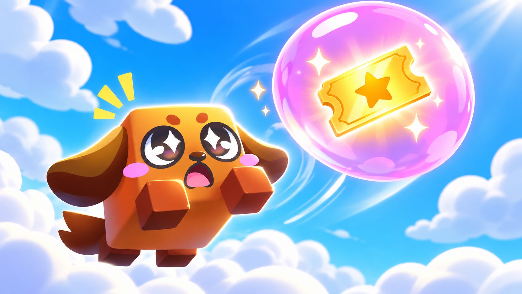 La mascota cachorro de Bubble Gum Simulator Infinity intenta atrapar una burbuja de chicle gigante que se escapa con un código dentro