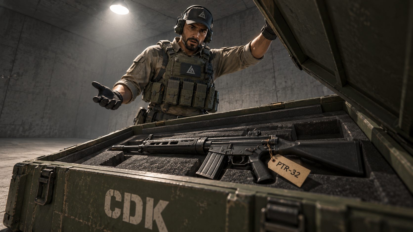Un operador de Delta Force abre una caja de suministros marcada CDK y dentro solo encuentra un fusil PTR-32