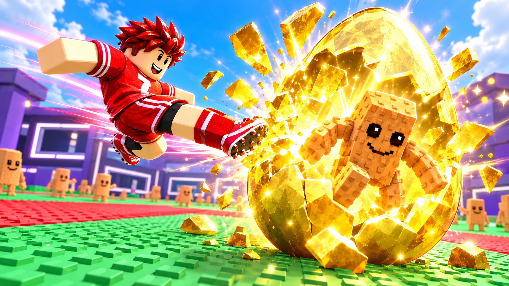Avatar de Roblox dando una patada a un huevo mítico en Kick a Brainrot
