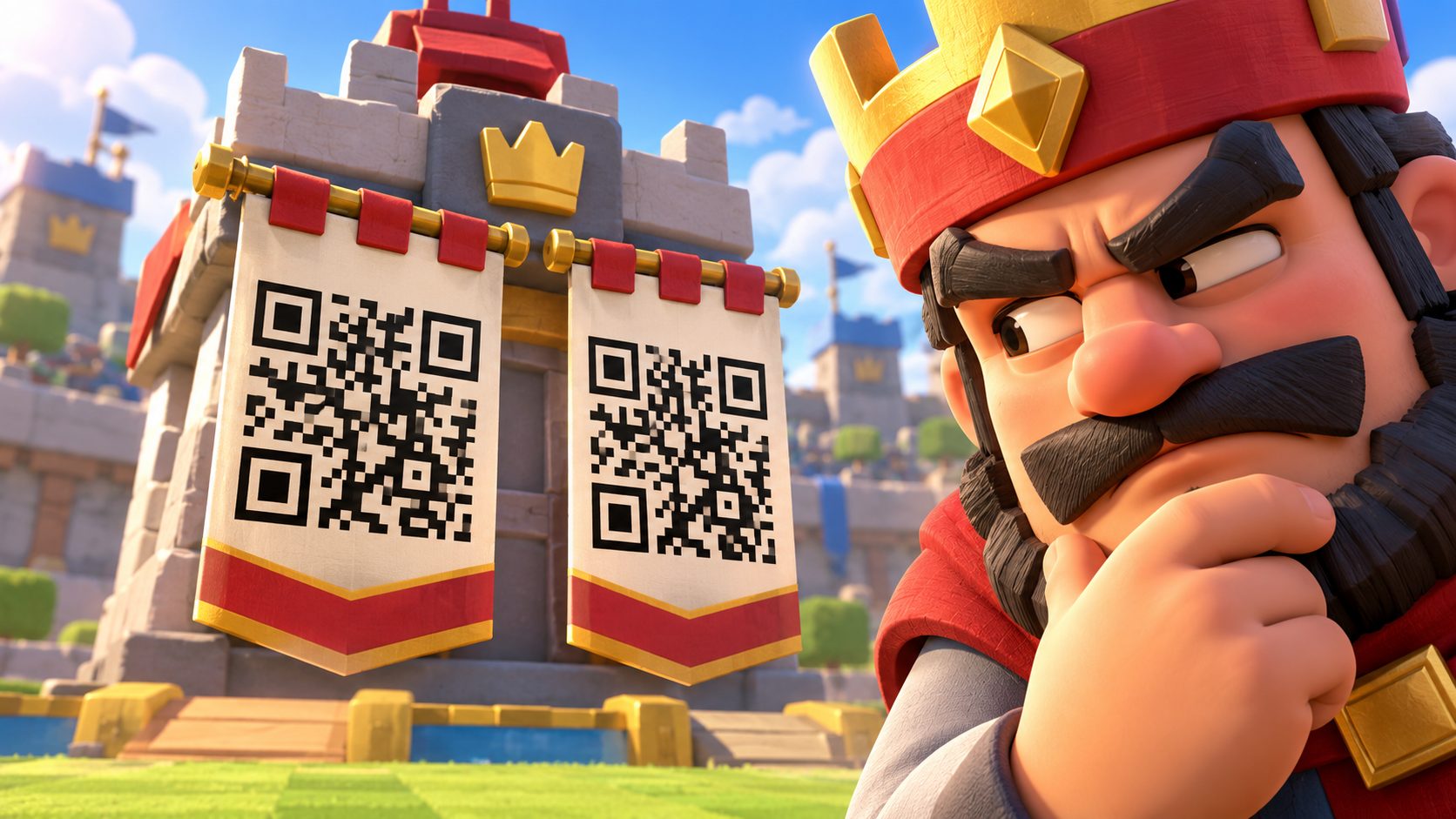 El Rey de Clash Royale compara dos códigos QR idénticos en la arena