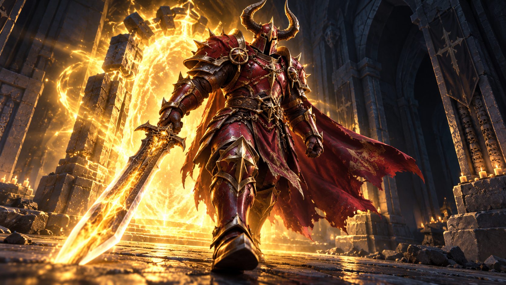 Campeón de RAID: Shadow Legends saliendo de un portal de invocación dorado