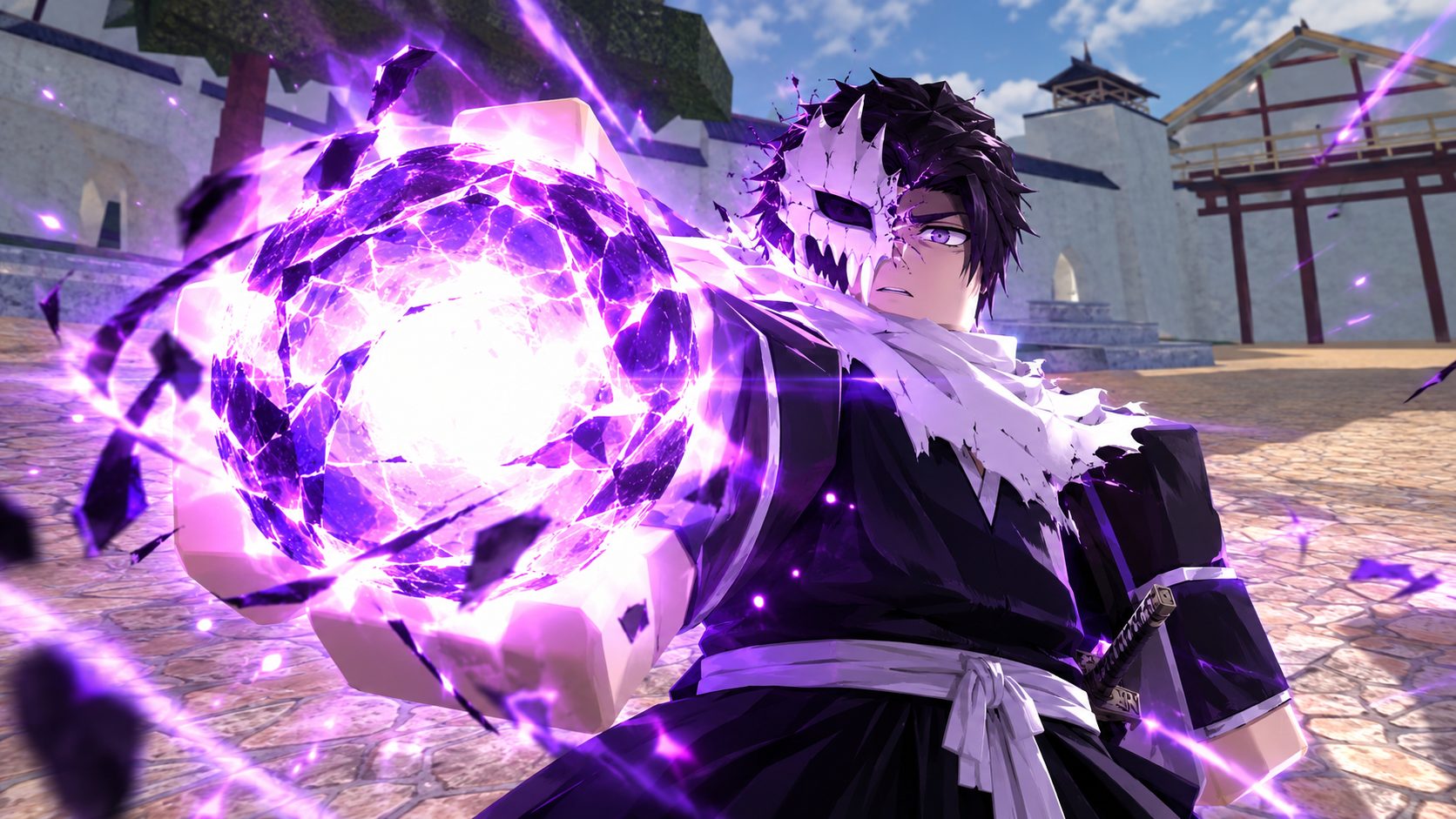 Un Shinigami de Type Soul en Roblox sostiene un True Hogyoku brillante en la Soul Society
