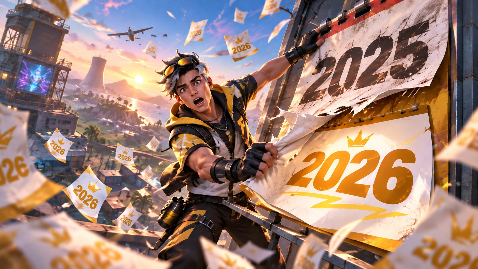 Personaje de Free Fire arranca una hoja de calendario de 2025 que esconde otra de 2026