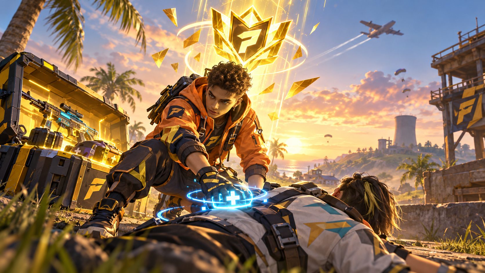 Superviviente de Free Fire levanta a un compañero junto a un arsenal mientras gana una medalla de oro de rango