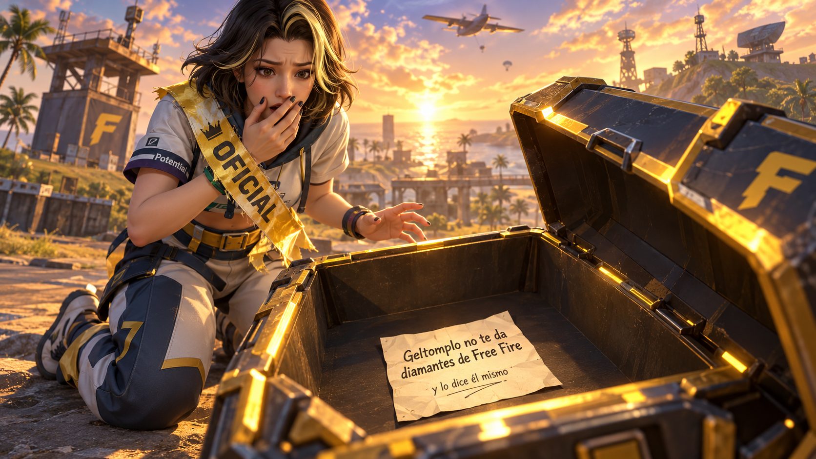 Un personaje de Free Fire abre un cofre gigante y lo encuentra vacío