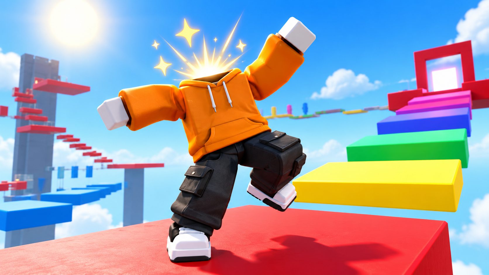 Avatar de Roblox bailando sin cabeza durante un emote