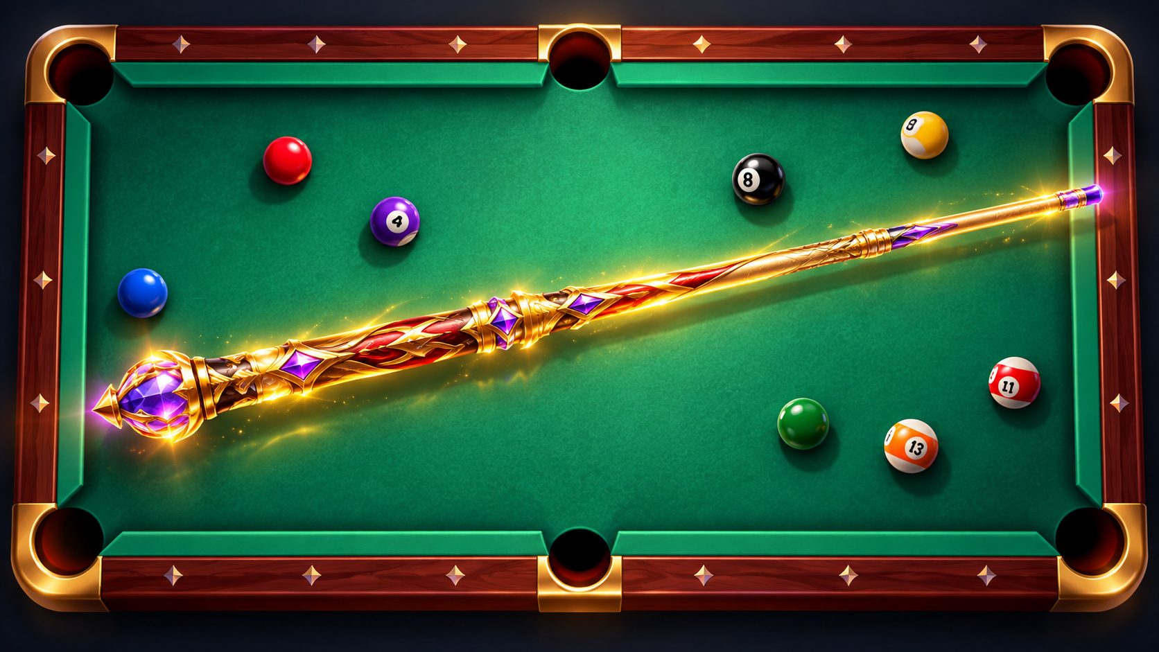 Taco legendario dorado brillando sobre una mesa de 8 Ball Pool