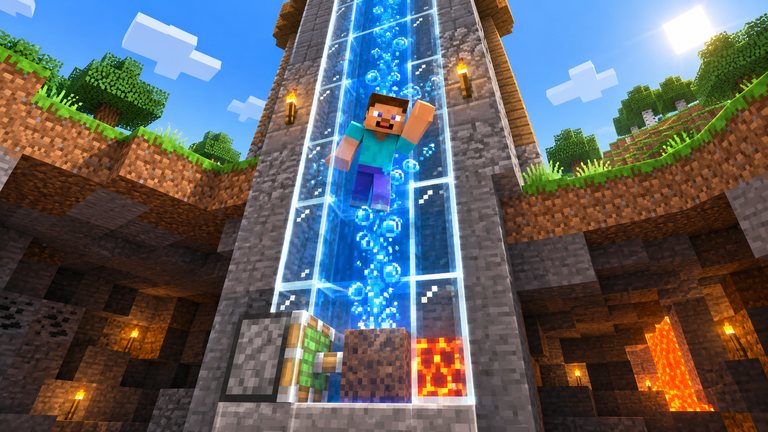 El ascensor de agua de Minecraft sube y baja con un pistón