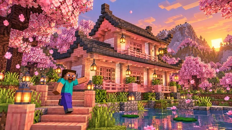 Minecraft te da la casa japonesa con cerezo en un solo bioma