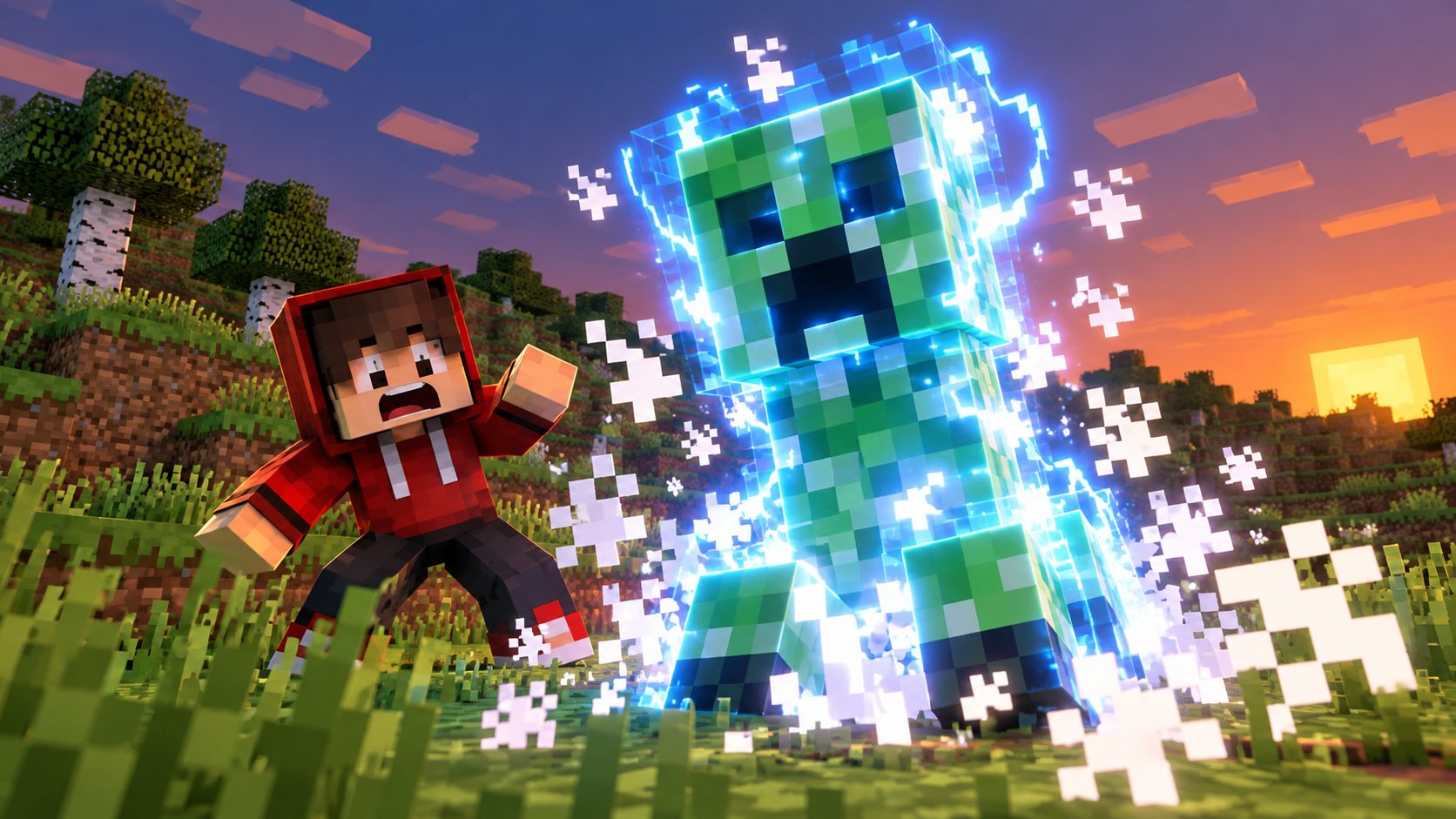 Un creeper cargado aparece de golpe delante de un jugador en Minecraft