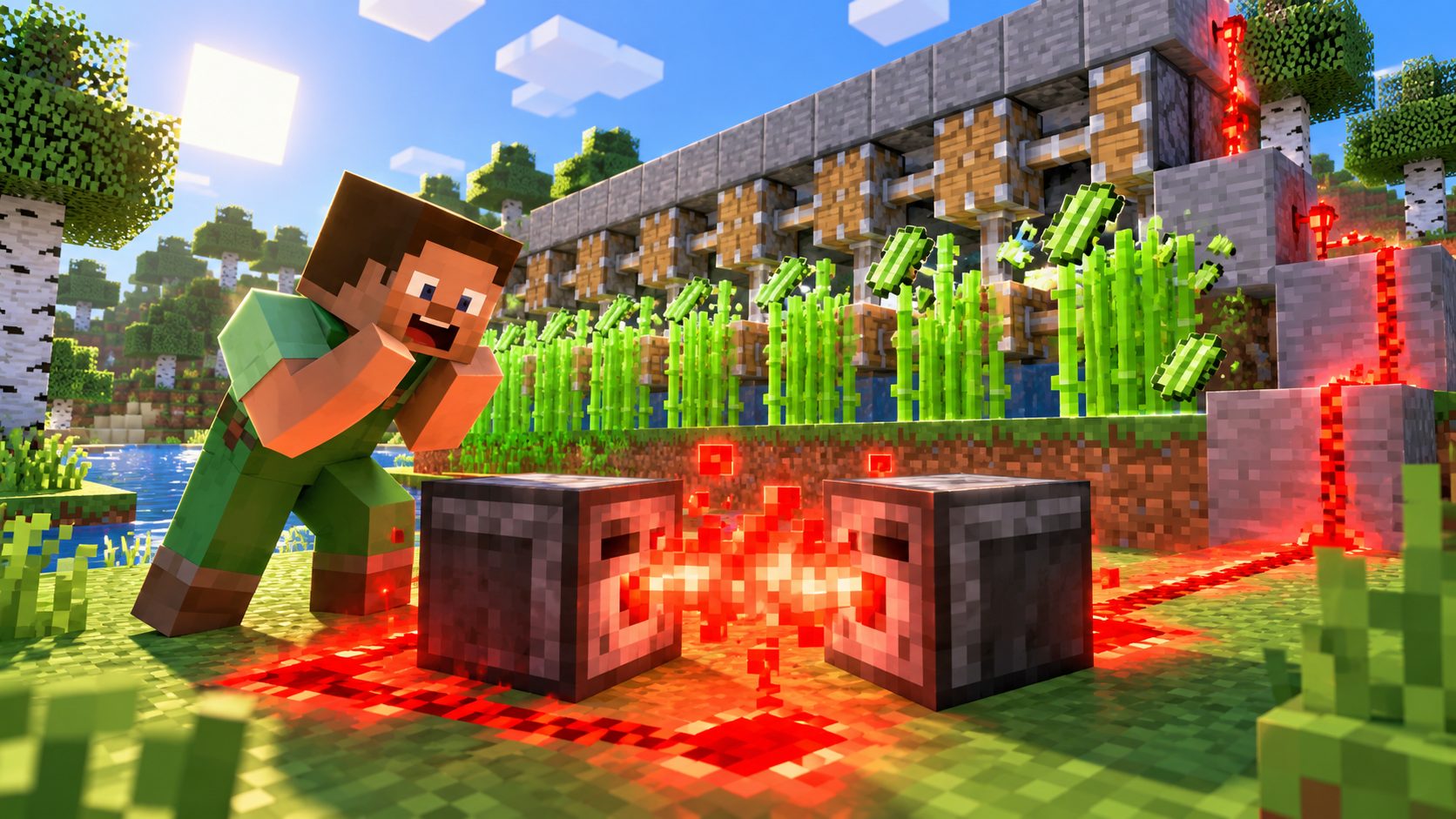 Dos observadores de Minecraft cara a cara formando un reloj de redstone