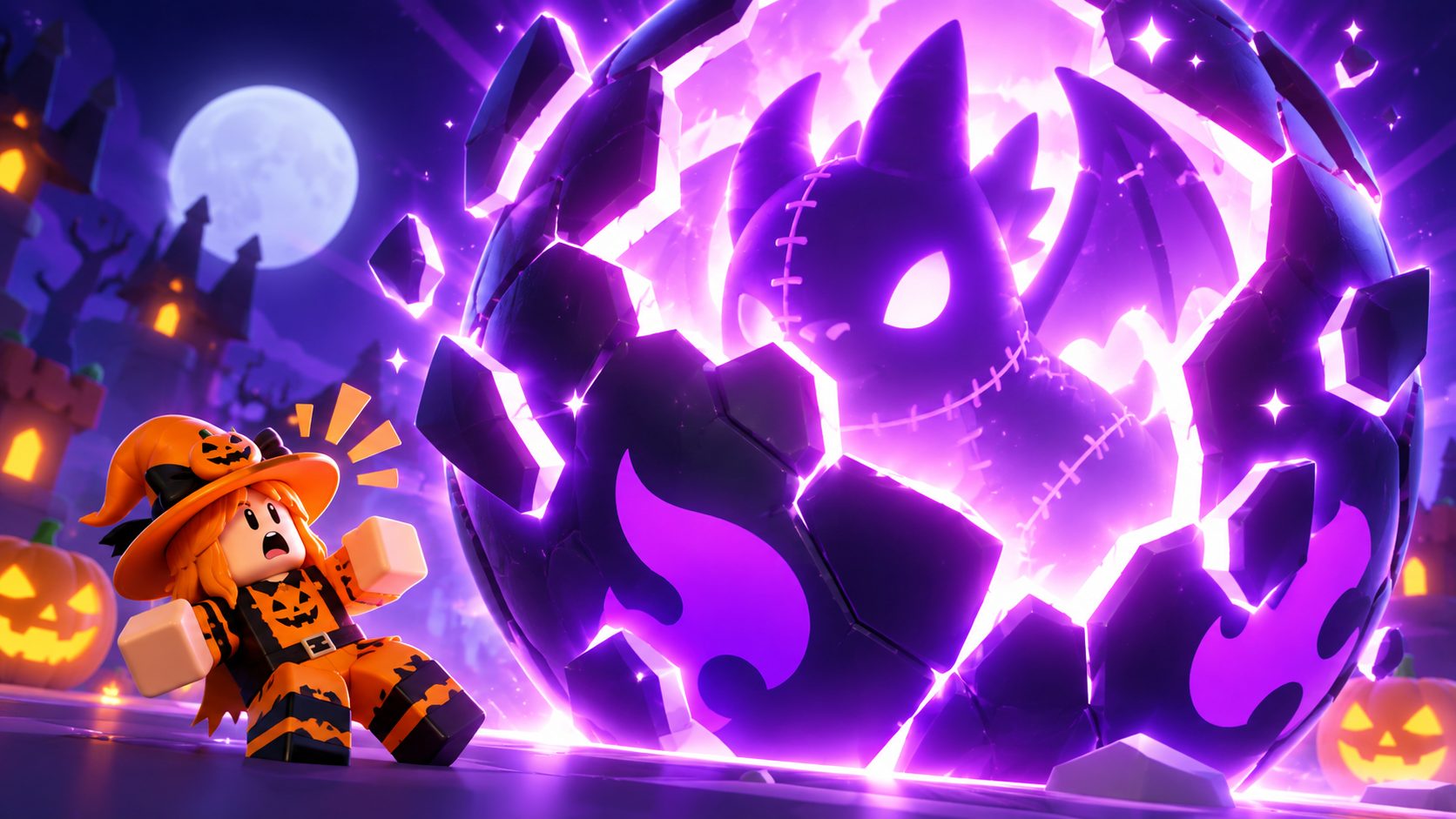 Huevo Witching Egg de Pet Simulator 99 abriéndose con un dragón cosido gigante dentro