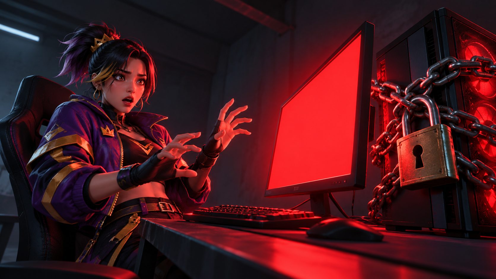 Diana TC de Free Fire perdió su cuenta: superviviente ante un PC bloqueado con cadena y candado en el mundo de Free Fire