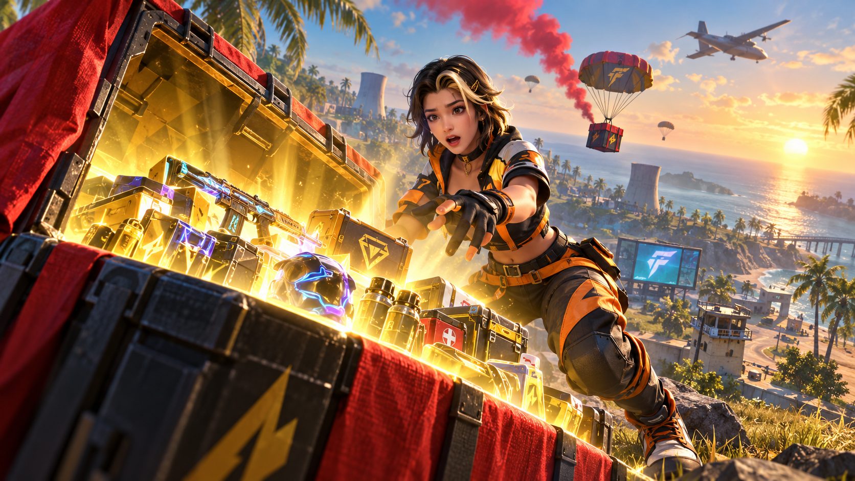 Superviviente de Free Fire abre una caja de suministros en Bermuda