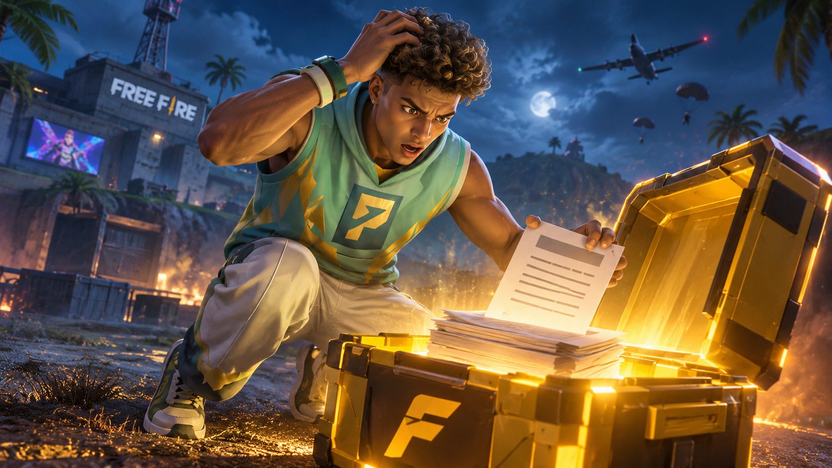 Superviviente de Free Fire abre una caja de suministros que solo contiene guías de papel