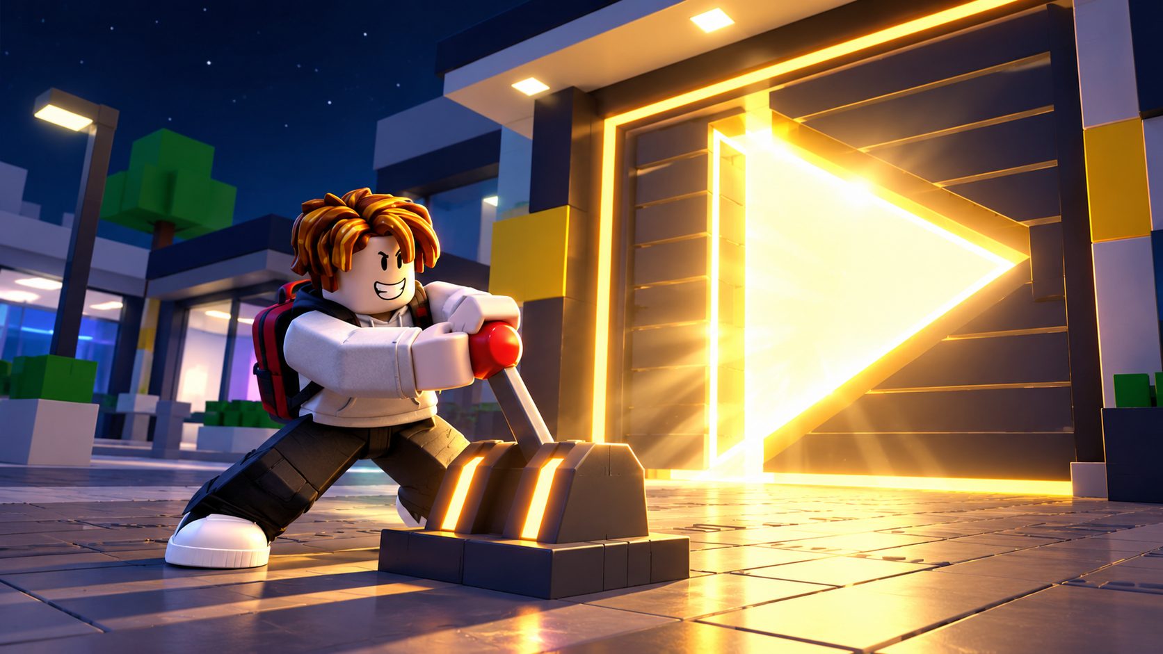 Avatar de Roblox enciende una gran tienda luminosa para descargar el juego en Chromebook