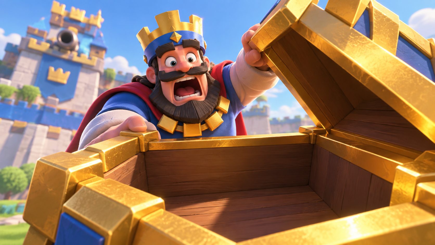 El Rey de Clash Royale abre un cofre legendario enorme y lo encuentra vacío en mitad de la arena