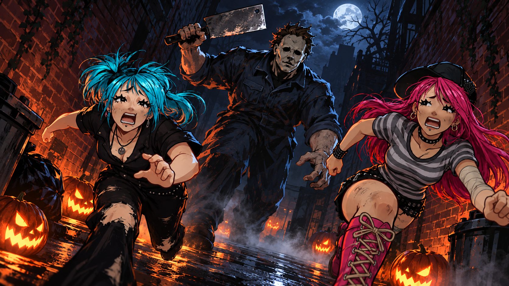 El asesino The Butcher persigue a supervivientes en el evento de Halloween de Violence District en Roblox