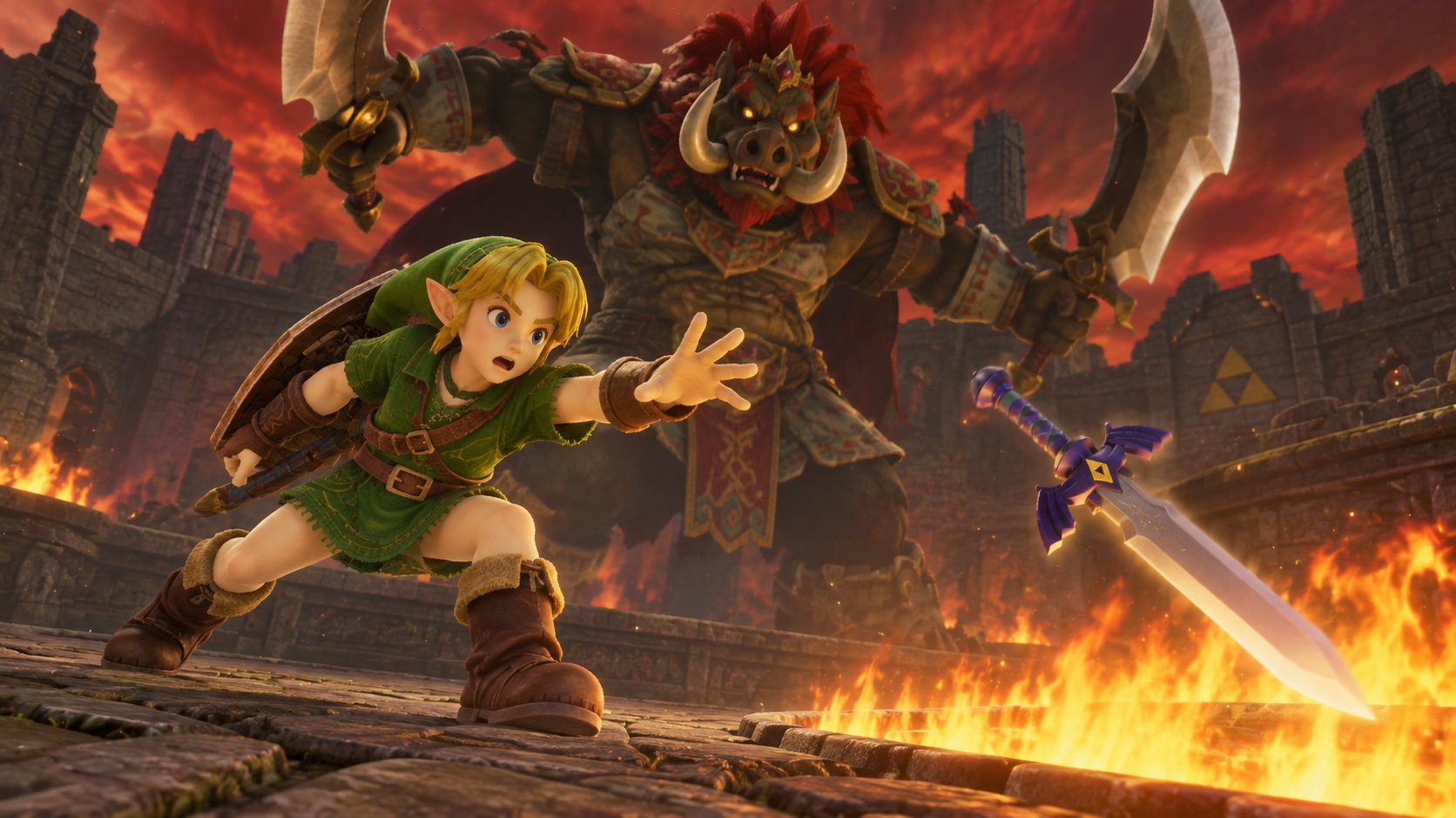 Link pierde la Espada Maestra ante Ganon en Zelda Ocarina of Time